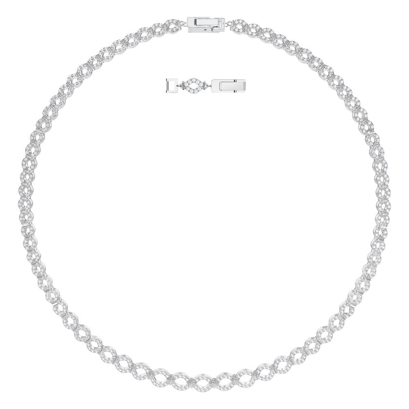 Lace Thin Necklace, White, Rhodium Plating