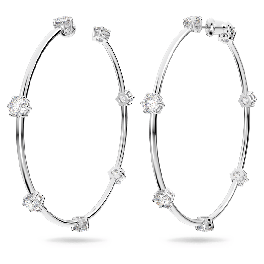 swarovski constella hoop earrings  round cut  white  rhodium plated