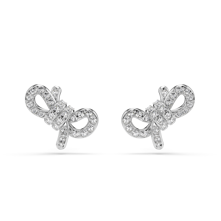 swarovski lifelong stud earrings  pav   bow  white  rhodium plated