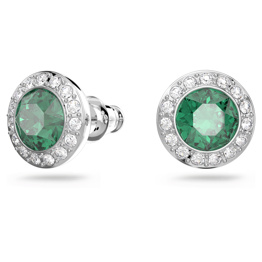 swarovski una angelic stud earrings  round cut  green  rhodium plated