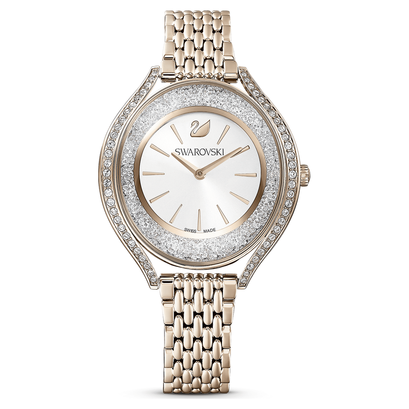 swarovski crystalline aura watch  swiss made  metal bracelet  gold tone  champagne gold tone finish