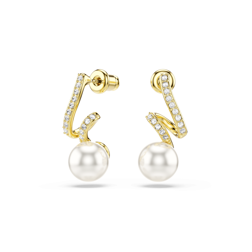 swarovski gabriella earrings  crystal pearl  round cut  white  18k gold finish