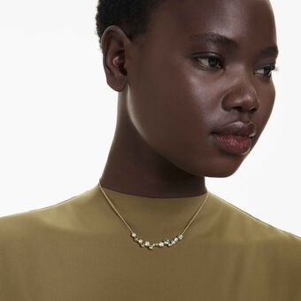 swarovski constella necklace  mixed cuts  green  gold tone plated