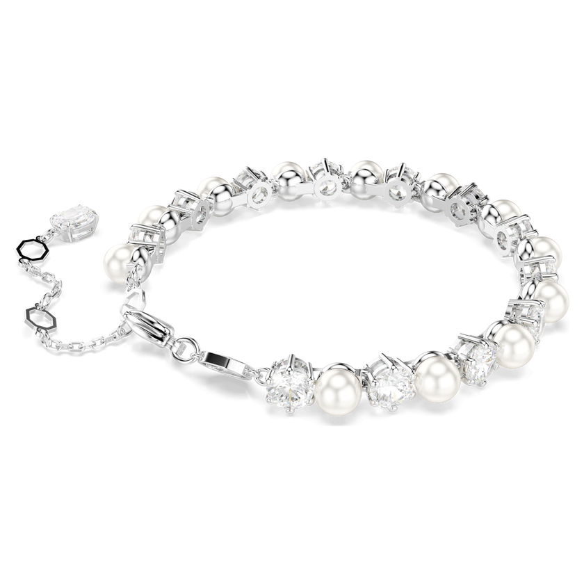 swarovski matrix tennis bracelet  crystal pearl  round cut  white  rhodium plated
