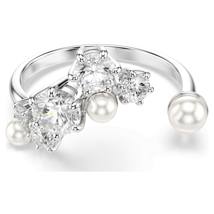swarovski constella open ring  crystal pearl  round cuts  white  rhodium plated