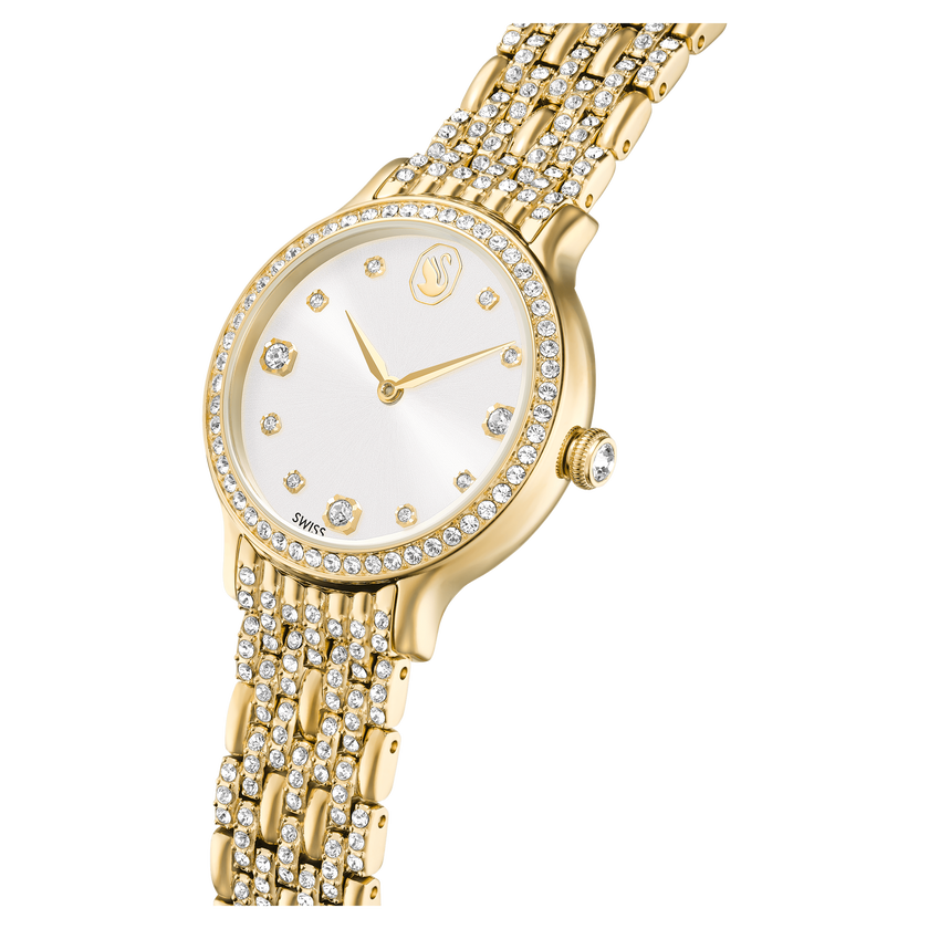 swarovski imber watch  swiss made  metal bracelet  gold tone  gold tone finish