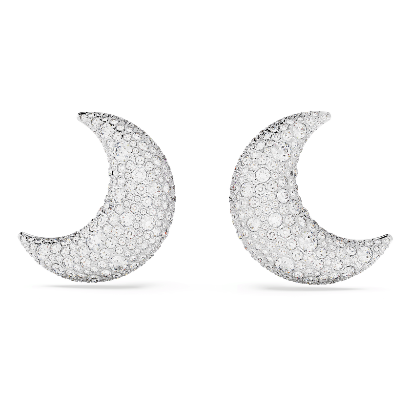 swarovski luna clip earrings  moon  white  rhodium plated
