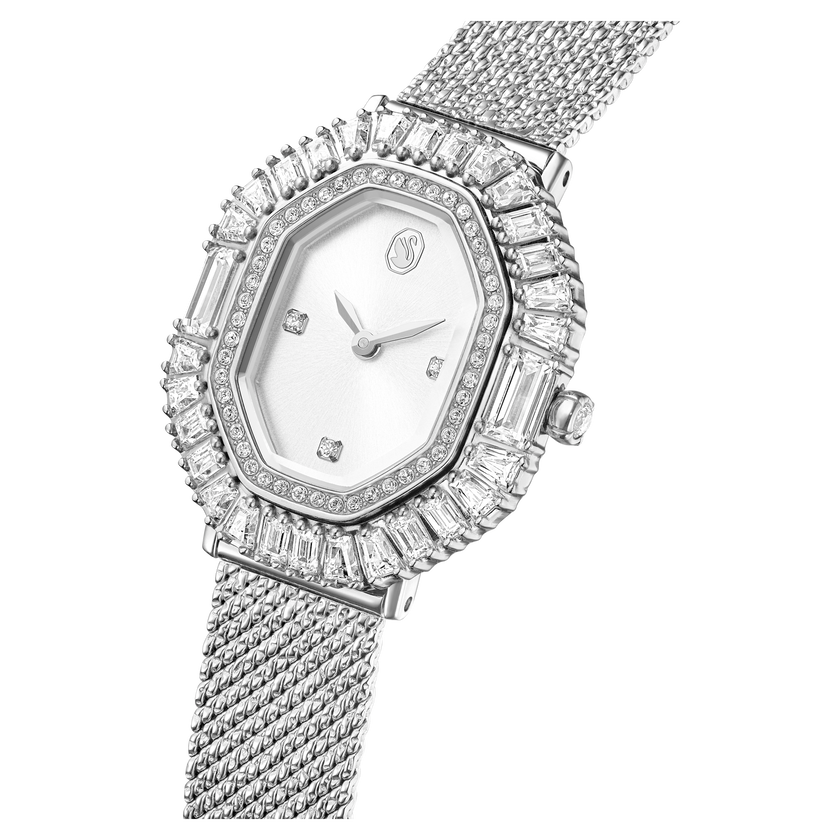 swarovski matrix octagon watch  metal bracelet  silver tone  stainless steel