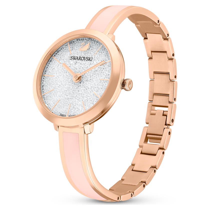 swarovski crystalline delight watch  metal bracelet  pink  rose gold tone finish