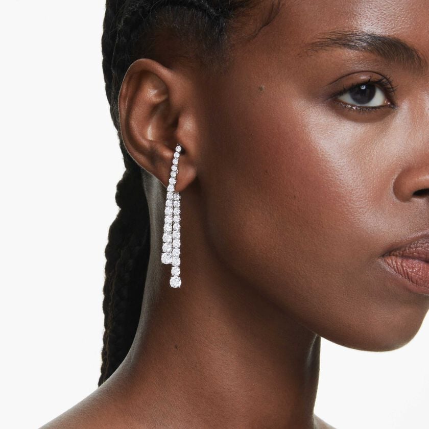 swarovski matrix drop earrings  gradient of round cuts  white  rhodium plated