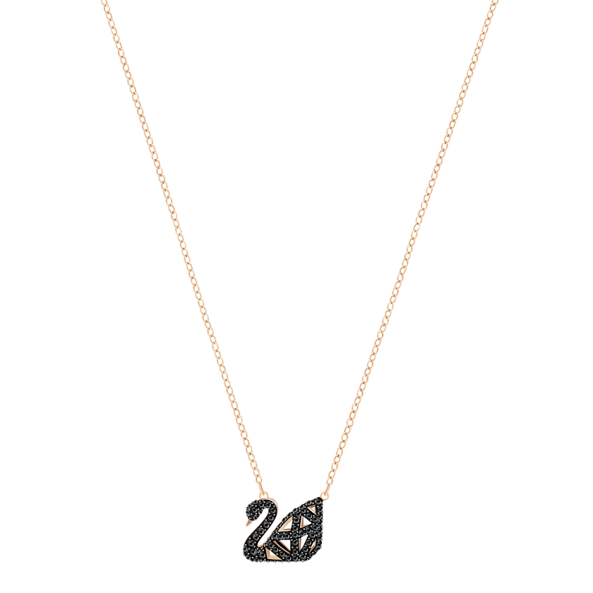 Facet Swan Necklace, Black, Mixed Plating