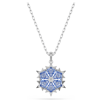 swarovski magic pendant  snowflake  blue  rhodium plated