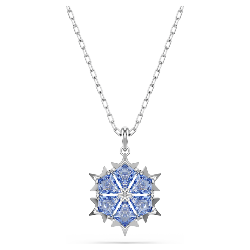 swarovski magic pendant  snowflake  blue  rhodium plated