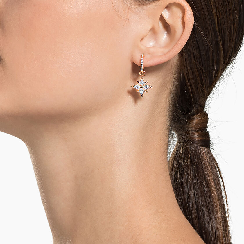 swarovski symbolic drop earrings  star  white  rose gold tone plated