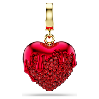 swarovski idyllia charm  round cut  heart  red  gold tone plated