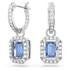 Millenia earrings, Octagon cut Swarovski Zirconia, Blue, Rhodium plated