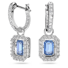 Millenia earrings, Octagon cut Swarovski Zirconia, Blue, Rhodium plated