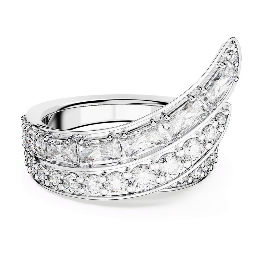 swarovski hyperbola cocktail ring  carbon neutral zirconia  mixed cuts  double bands  white  rhodium plated
