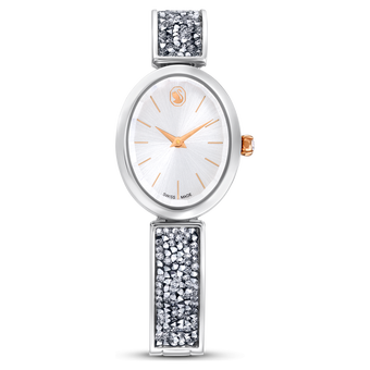 swarovski crystal rock oval watch  swiss made  metal bracelet  white  stainless steel