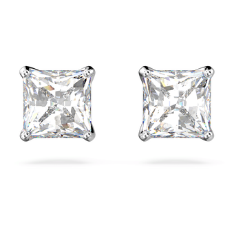 swarovski attract stud earrings square cut white rhodium plated