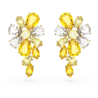 Gema drop earrings, Mixed cuts, Flower, Yellow, Gold-tone plated