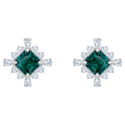 Palace Stud Pierced Earrings, Green, Rhodium plated