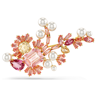 swarovski gema brooch mixed cuts flower pink gold tone plated