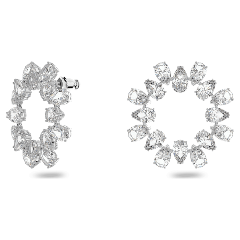 swarovski matrix hoop earrings  pear cut  white  rhodium plated