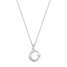 Crescent Star Pendant, White, Rhodium plated