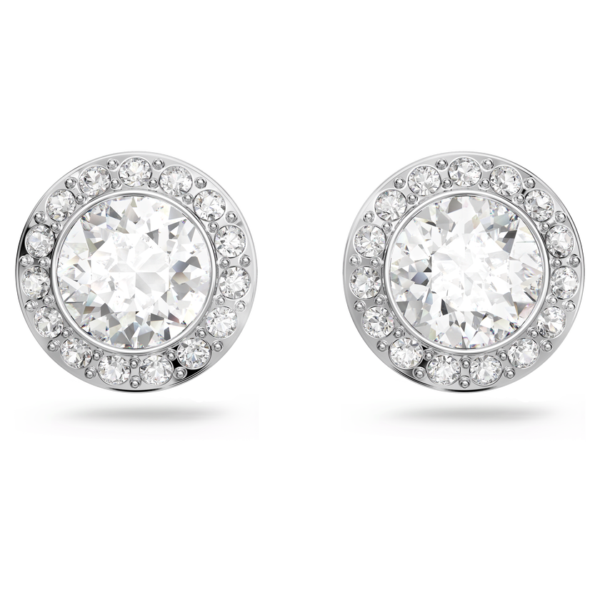 swarovski angelic stud earrings  round cut  white  rhodium plated