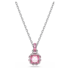 Birthstone pendant, Square cut, October, Pink, Rhodium plated
