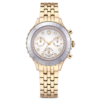 swarovski octea chrono watch  swiss made  metal bracelet  gold tone  champagne gold tone finish