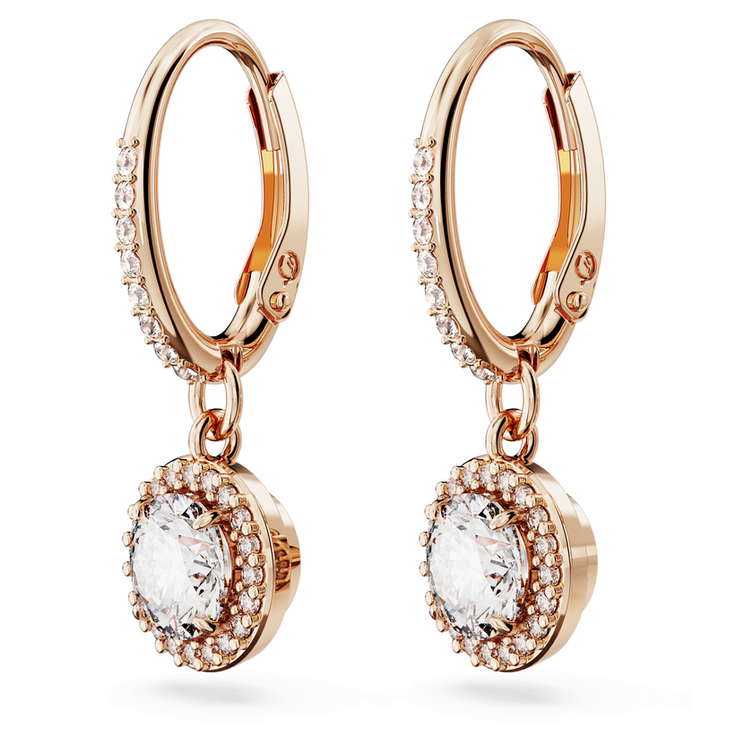 swarovski una angelic drop earrings  round cut  pav   white  18k rose gold finish