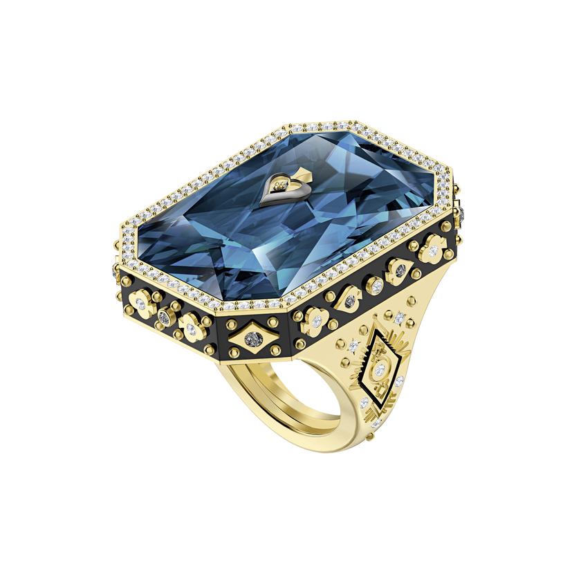 Tarot Magic Cocktail Ring, Blue, Gold-tone plated