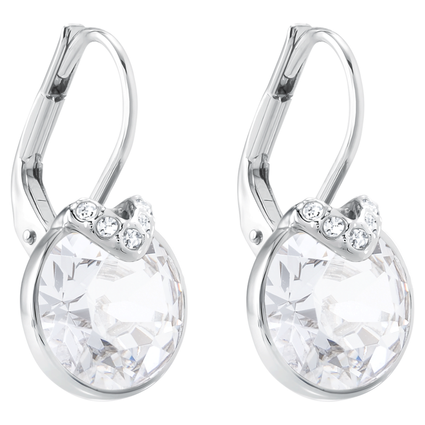 swarovski bella v drop earrings  round cut  white  rhodium plated