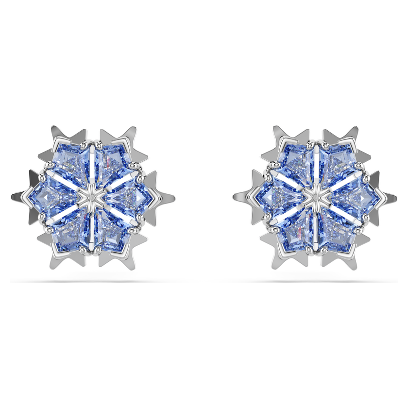 swarovski magic stud earrings  snowflake  blue  rhodium plated