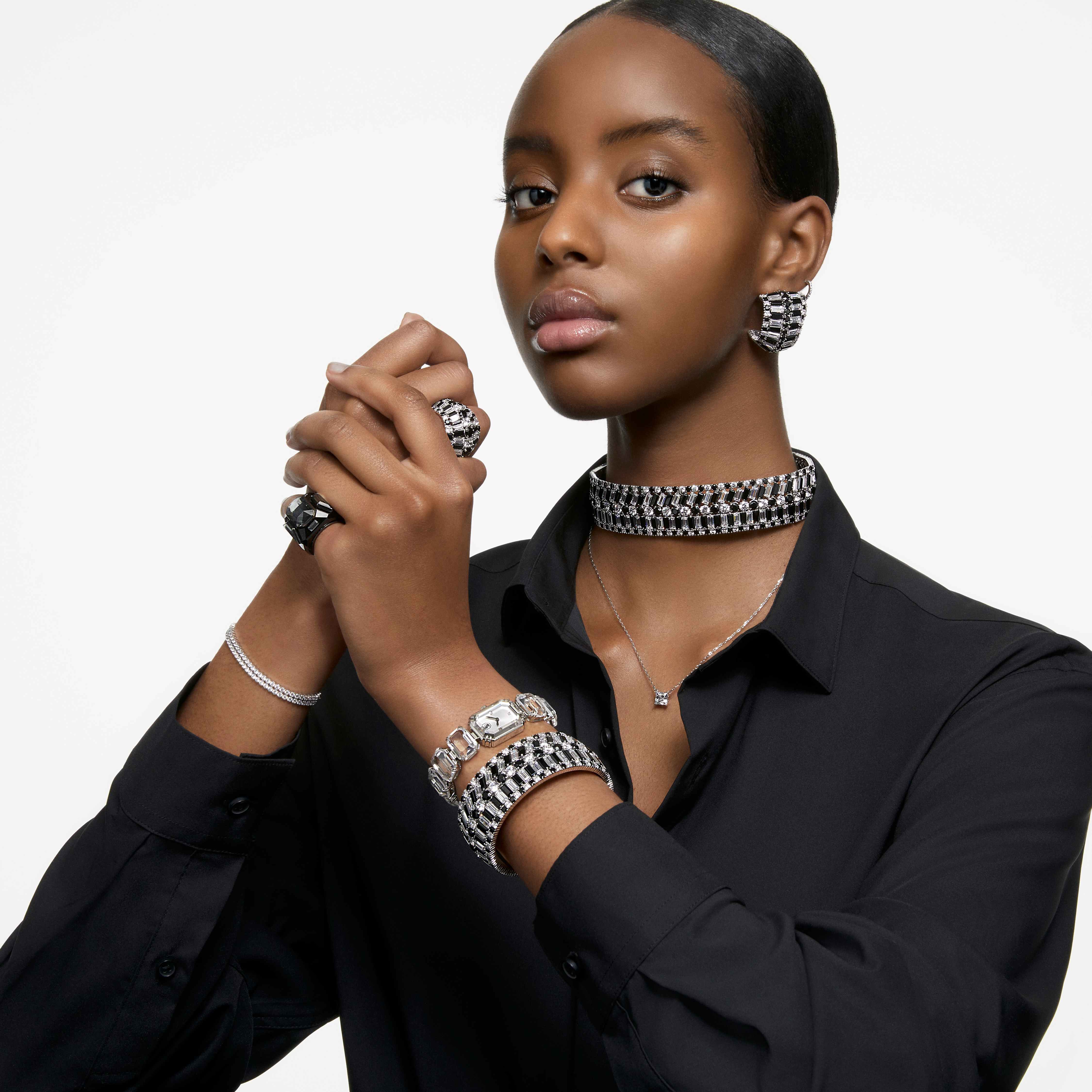 swarovski watch  octagon cut bracelet  white  stainless steel