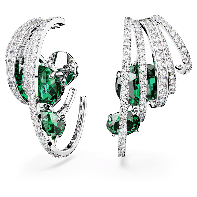 swarovski hyperbola ear cuff  carbon neutral zirconia  mixed cuts  green  rhodium plated