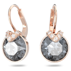 Bella V drop earrings, Round cut, Gray, Rose gold-tone plated