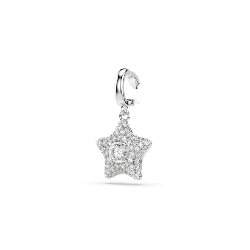 swarovski sublima charm  round cut  star  white  rhodium plated
