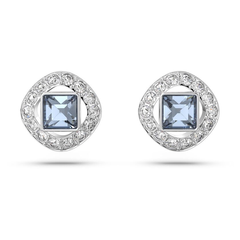 Angelic stud earrings, Square cut, Blue, Rhodium plated