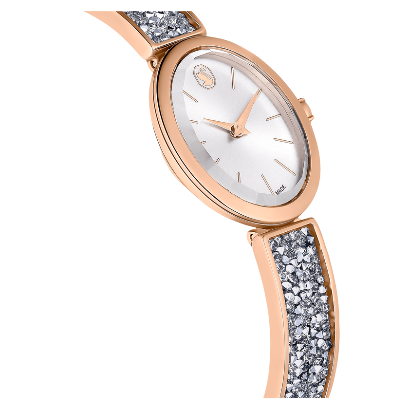 swarovski crystal rock oval watch  swiss made  metal bracelet  silver tone  rose gold tone finish