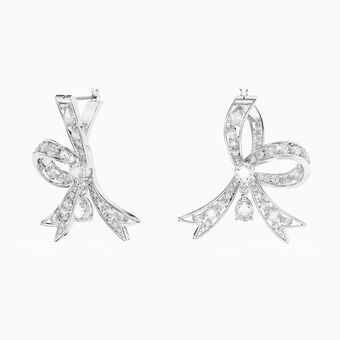 Volta drop earrings, Bow, White, Rhodium plated