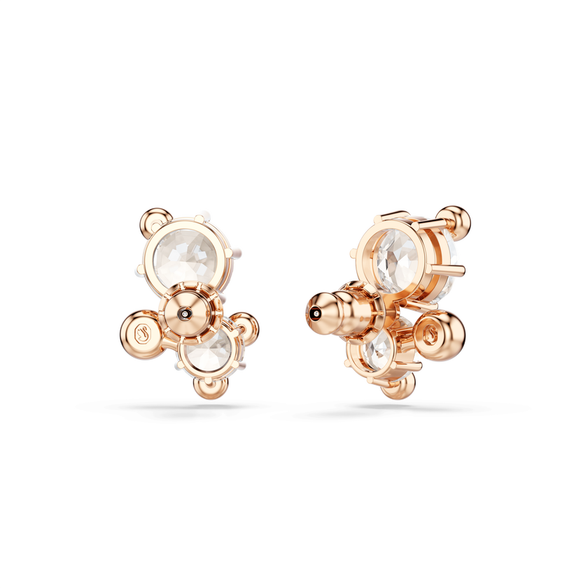 swarovski constella stud earrings  round cut  white  18k rose gold finish