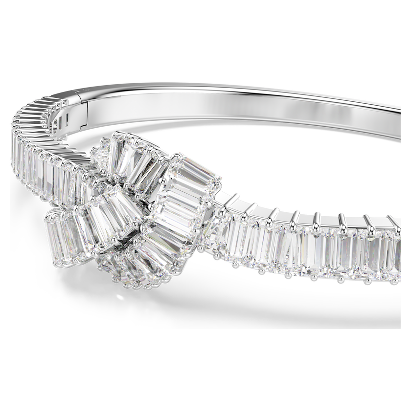 swarovski matrix bangle  baguette cut  knot  white  rhodium plated