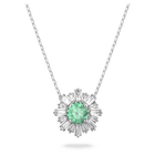 Sunshine pendant, Mixed cuts, Sun, Green, Rhodium plated
