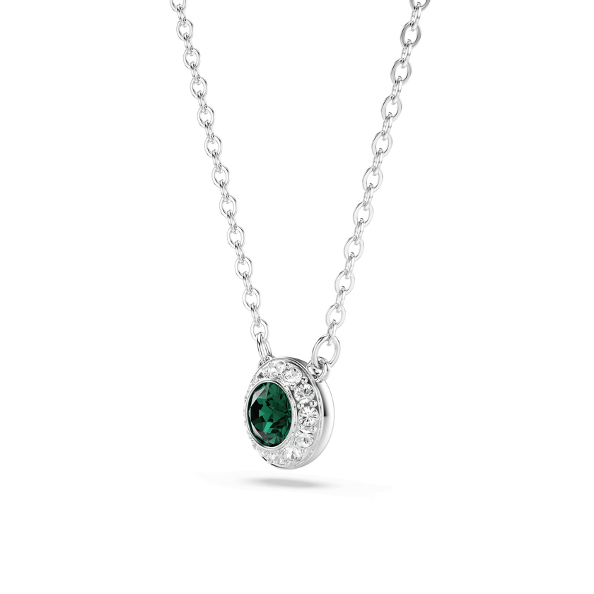 swarovski una angelic pendant  round cut  green  rhodium plated