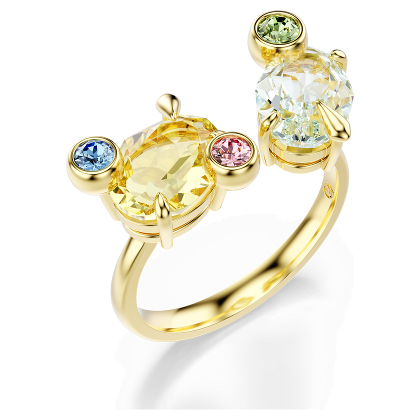 swarovski gema ring  set  3   mixed cuts  multicolored  gold tone plated