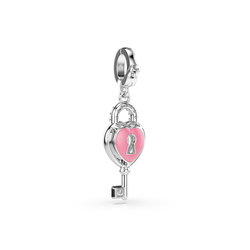 swarovski idyllia charm  mixed cuts  heart with key  white  rhodium plated