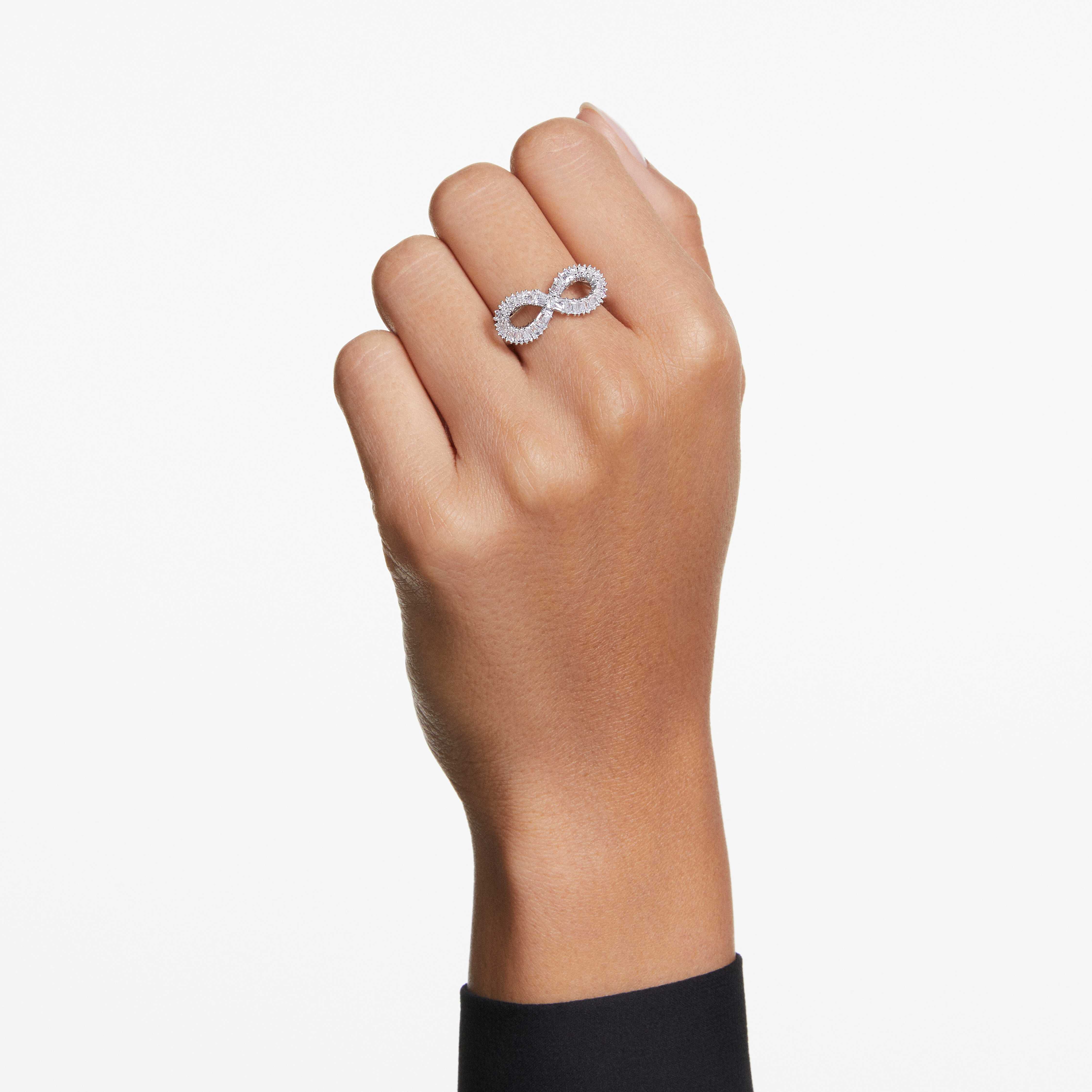 swarovski hyperbola cocktail ring  infinity  white  rhodium plated